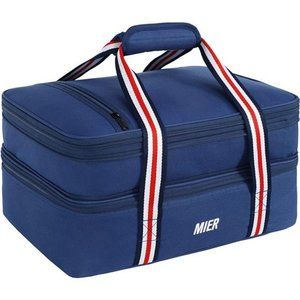 Insulated Double Casserole Carrier Thermal Lunch Tote , Fits 9 x 13 Inches, Navy